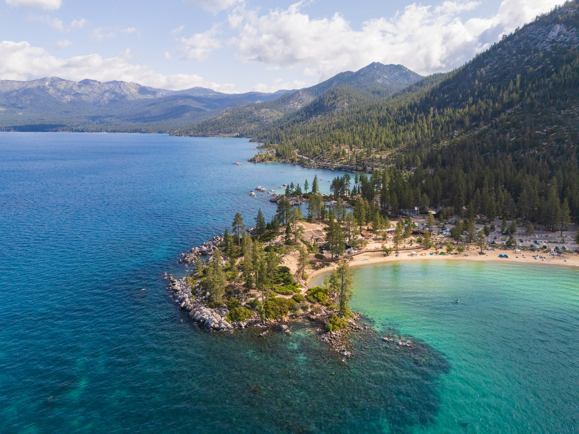 an aerial view of lake tahoe